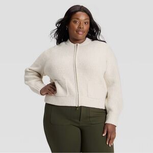 Ava & Viv Knitted Double Zip Cardigan Sweater, Oatmeal, Women’s Sz 1X, NWT